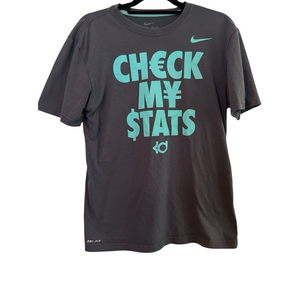Nike KD Dri-FIT Check My Stats Gray Mens T-Shirt Size Medium